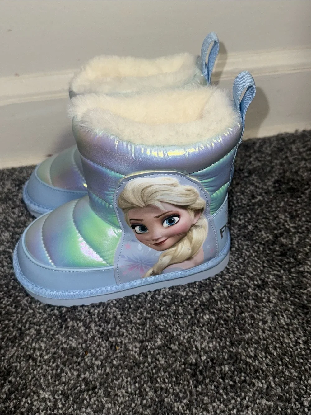 H&M Iridescent Light Blue Kids Winter Boots with Plush Collar